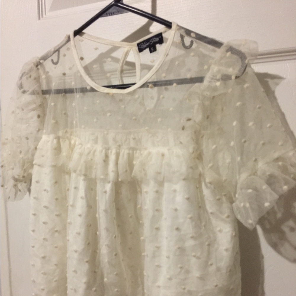 Urban Truth mesh white top w polka dot embroidery